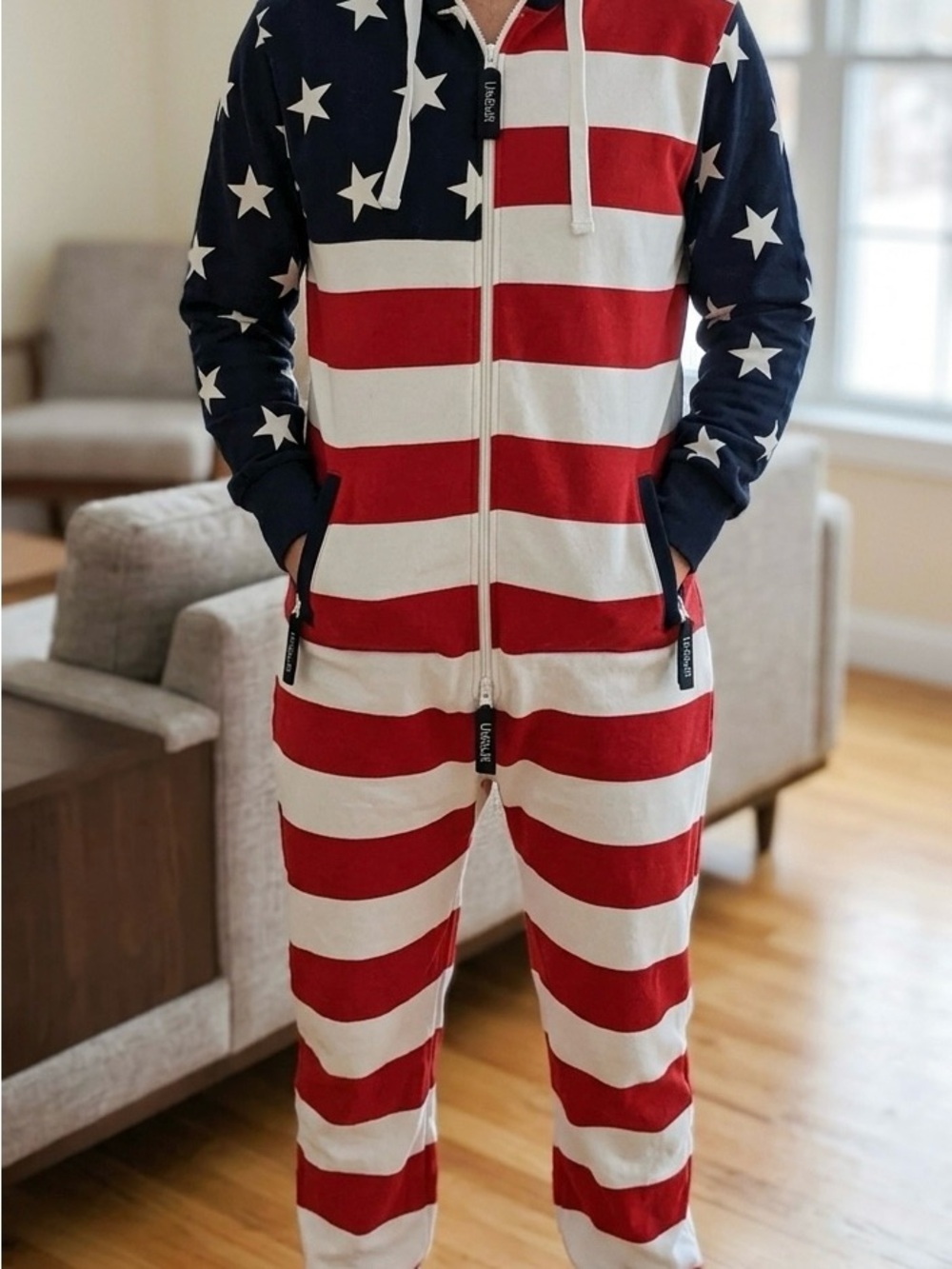 Unisuit American Flag Zip Onesie - Stars & Stripes Hoodie